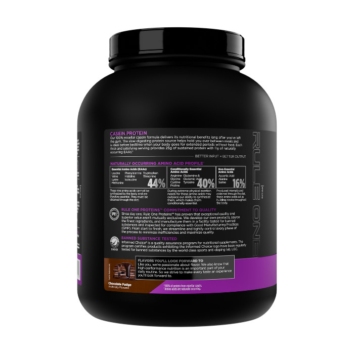 Rule 1 Casein Protein Powder Chocolate Fudge 52 Servings, 25g Protein & 5g BCAAs, 4.01lb