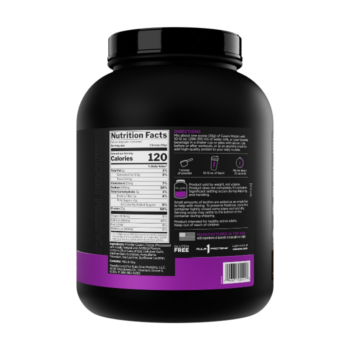 Rule 1 Casein Protein Powder Chocolate Fudge 52 Servings, 25g Protein & 5g BCAAs, 4.01lb