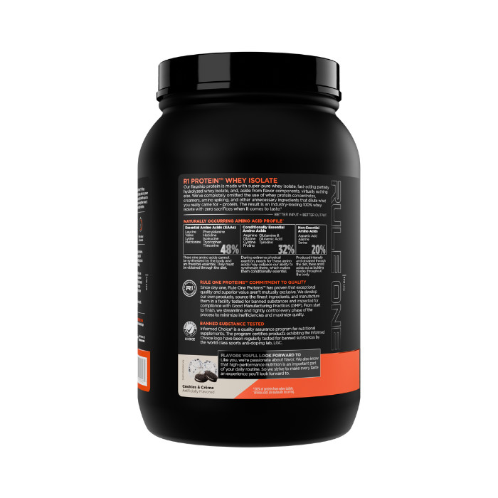 Rule 1 Whey Isolate & Hydrolyzed Powder Cookies & Creme, 25g Protein, 30 Servings, 1.98lb