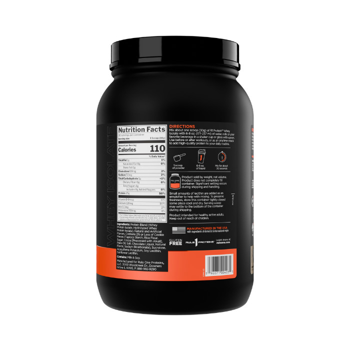 Rule 1 Whey Isolate & Hydrolyzed Powder Cookies & Creme, 25g Protein, 30 Servings, 1.98lb