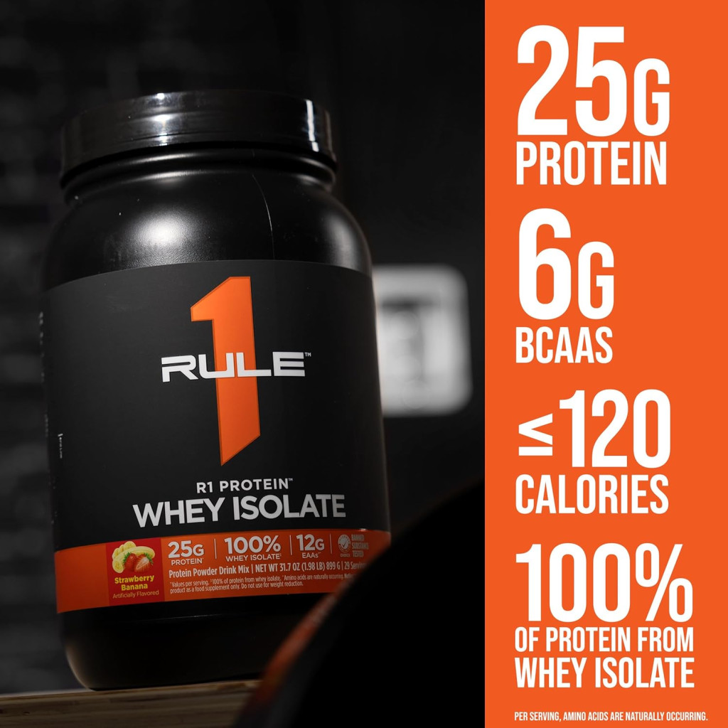 Rule 1 Whey Isolate Strawberry Cream, 38 Servings, 25g Protein with Fast-Absorbing, 1.98lb