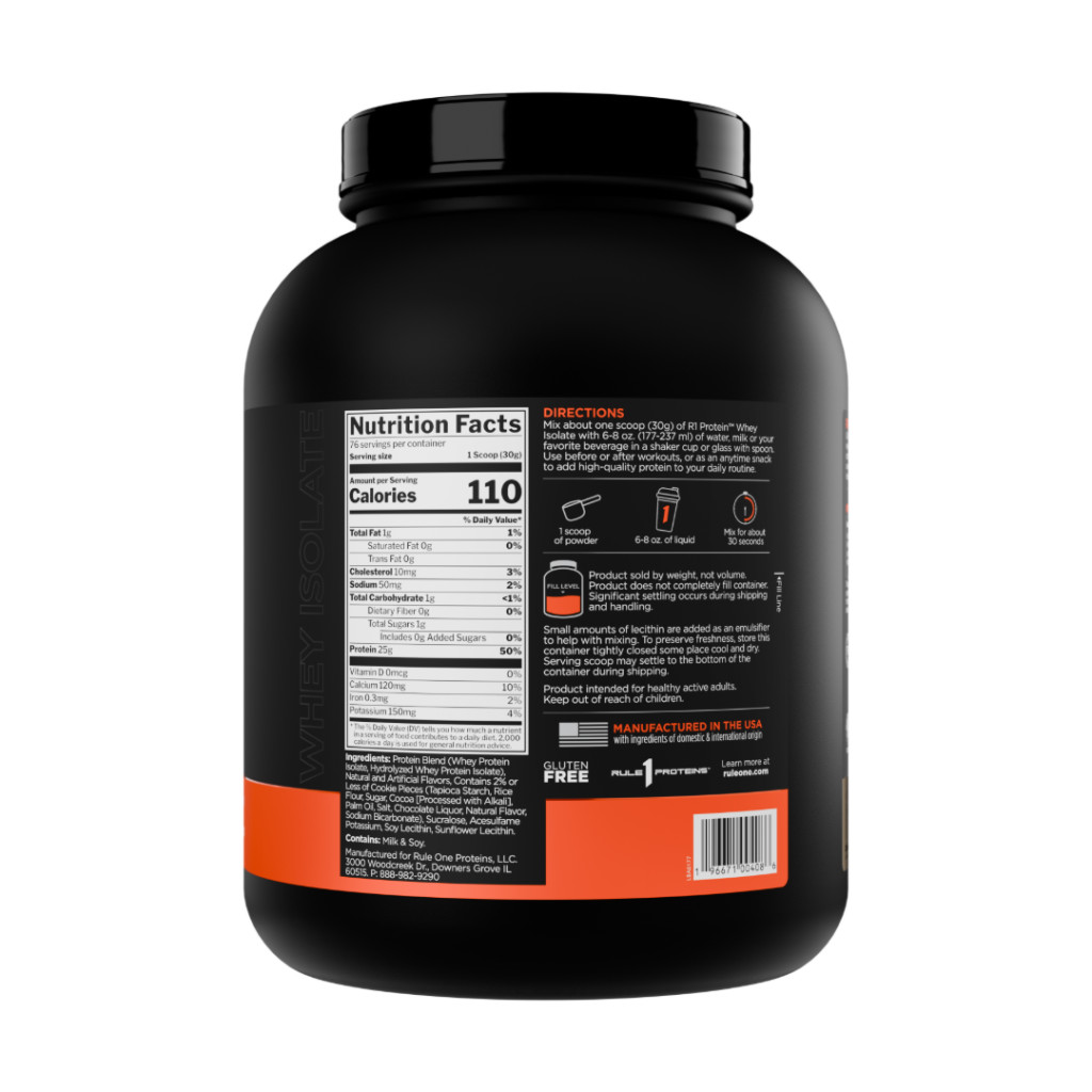 Rule 1 Whey Isolate Powder Cookies & Cream 76 Servings, 25g Protein with Hydrolyzed, 4.89lb