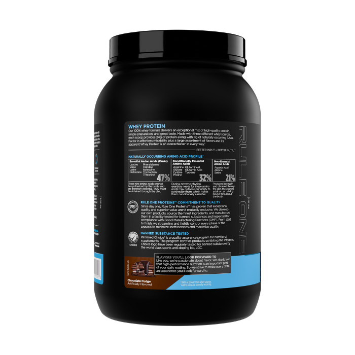 Rule 1 Whey Blend Chocolate Fudge Powder, 24g Protein & 5g BCAAs, 26 Servings, 2.01lb