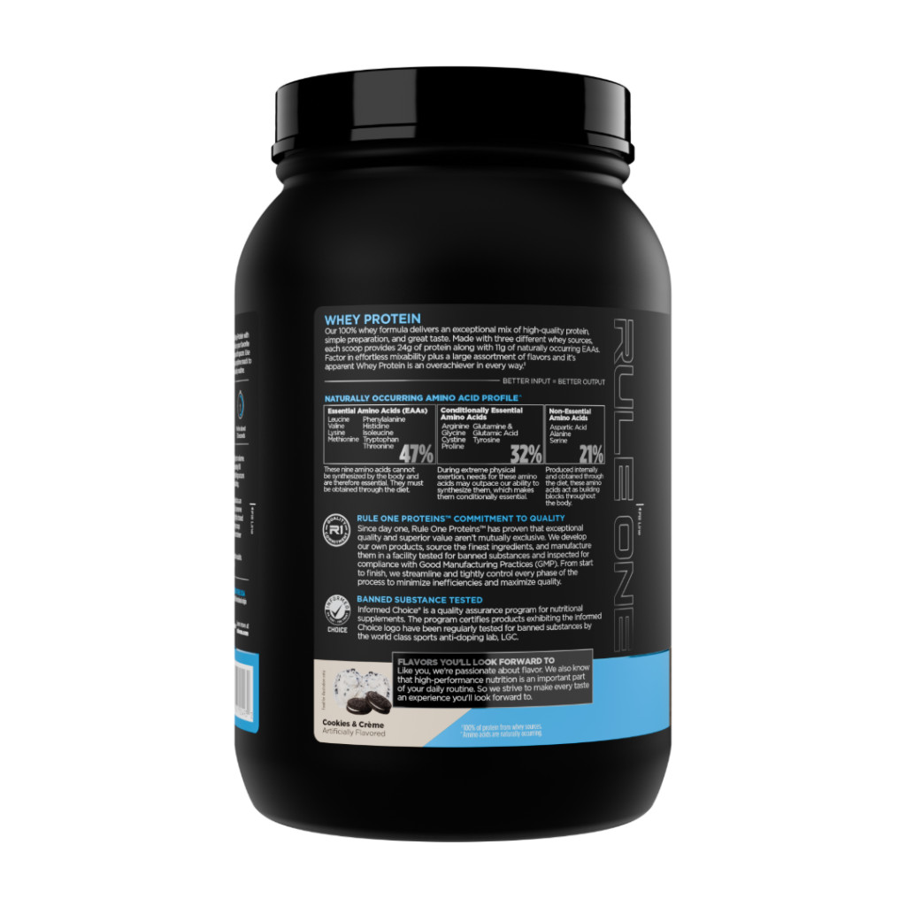 Rule 1 Whey Blend Protein Powder Cookies & Cream, Whey Concentrate & Isolate Formula, 26 Servings 1.98lb