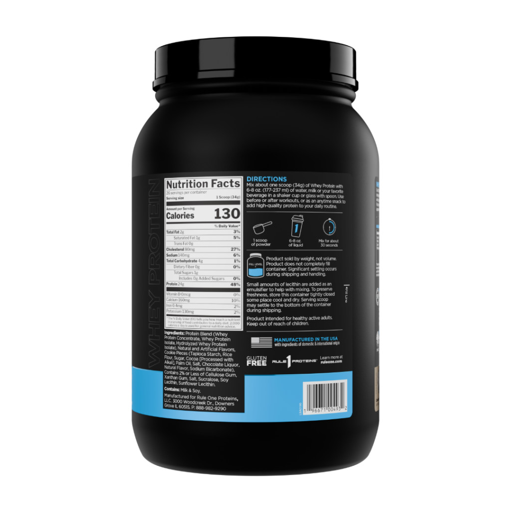Rule 1 Whey Blend Protein Powder Cookies & Cream, Whey Concentrate & Isolate Formula, 26 Servings 1.98lb