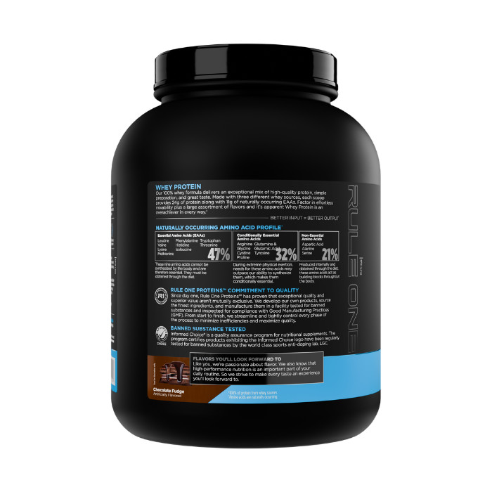 Rule 1 Whey Blend Chocolate Fudge 65 Servings, 24g Protein & 5g BCAAs, 5.02lb
