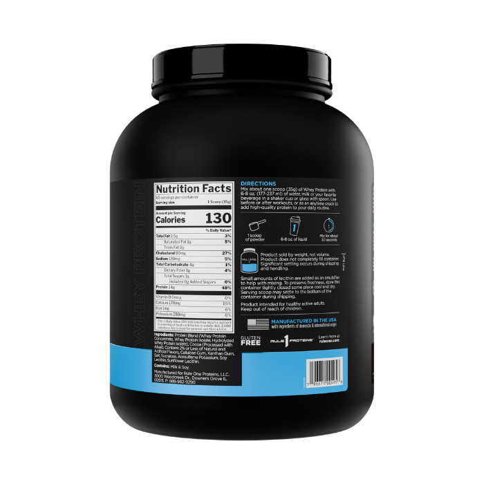 Rule 1 Whey Blend Chocolate Fudge 65 Servings, 24g Protein & 5g BCAAs, 5.02lb