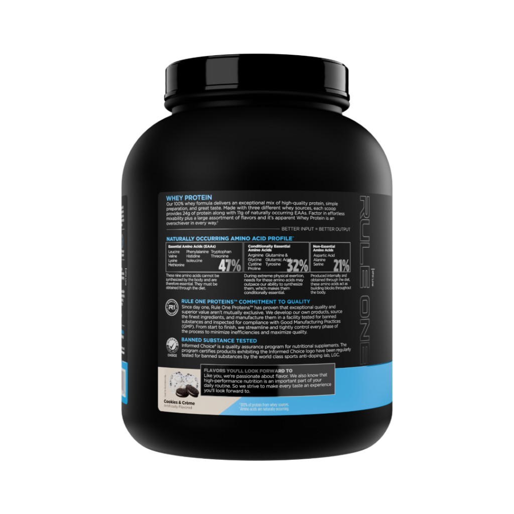 Rule 1 Whey Blend Protein Powder Cookies & Cream, Whey Concentrate, Isolate & Hydrolyzed 66 Servings, 4.95lb