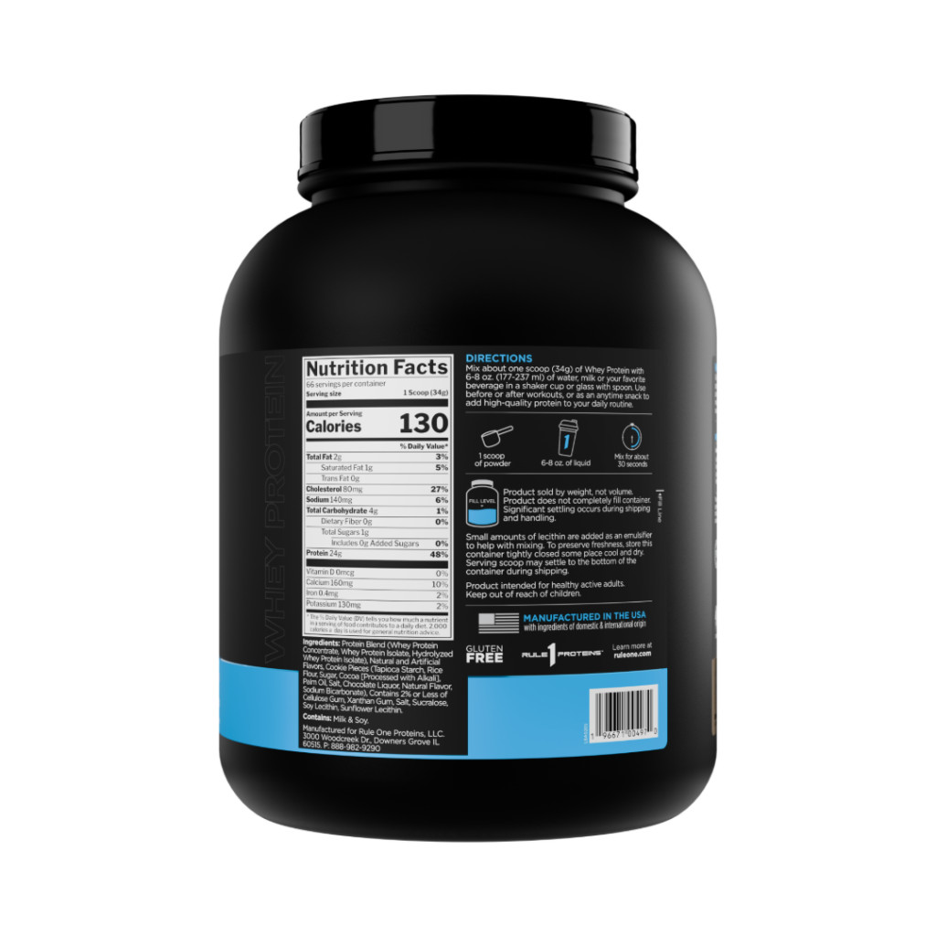 Rule 1 Whey Blend Protein Powder Cookies & Cream, Whey Concentrate, Isolate & Hydrolyzed 66 Servings, 4.95lb