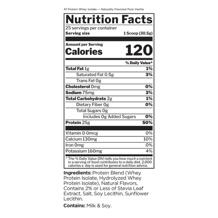 Rule 1 Naturally Flavored Whey Isolate Protein, Pure Vanilla Creme, 1.68lb