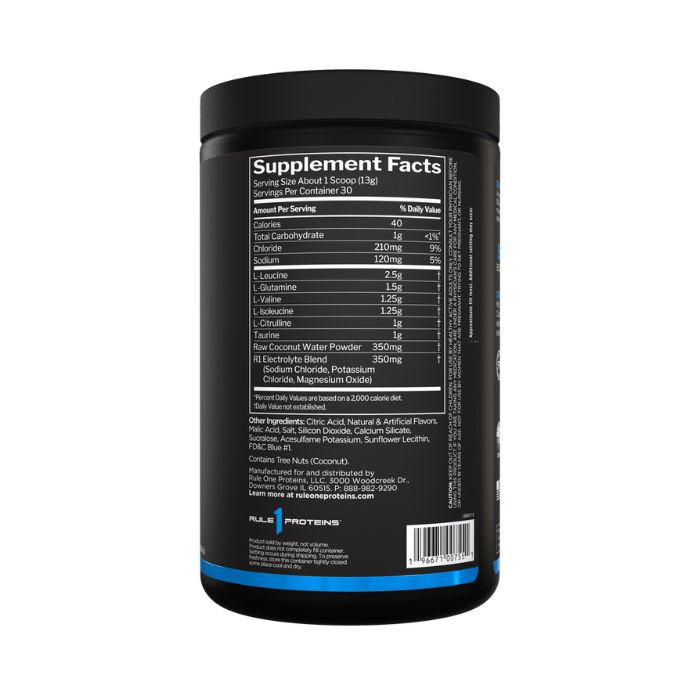 Rule 1 Active BCAA Blue Raspberry Amino Acid & Electrolyte Hydration Powder 30 Servings, 390g