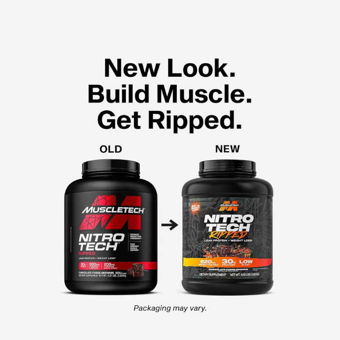 Muscle Tech Nitro Tech Ripped Whey Powder Chocolate Fudge Brownie, Protein with L-Carnitine & CLA, 4lb