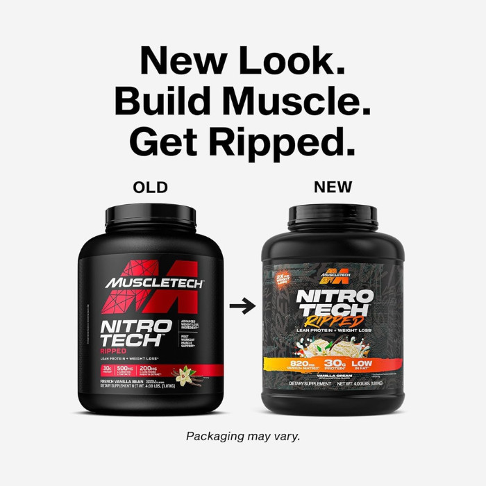 Muscle Tech Nitro Tech Ripped Whey Powder Vanilla with L-Carnitine, CLA & Green Coffee Extract, 4lb