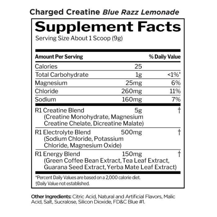 Rule 1 Charged Creatine Blue Razz Lemonade, 30 Servings