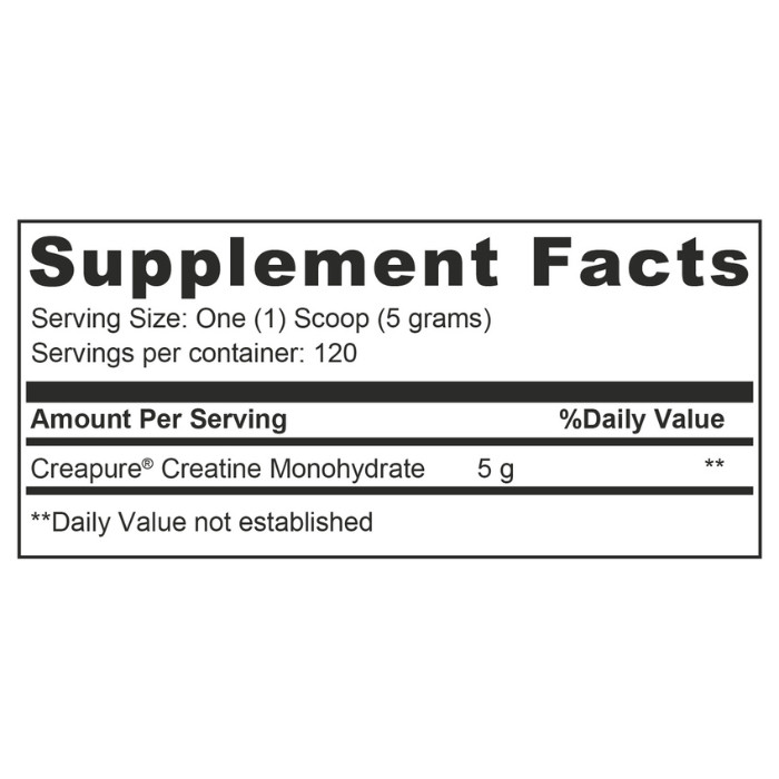 Muscle Core Creatine Creapure Unflavoured 600g, Pure Micronized Creatine Monohydrate, 120 Servings