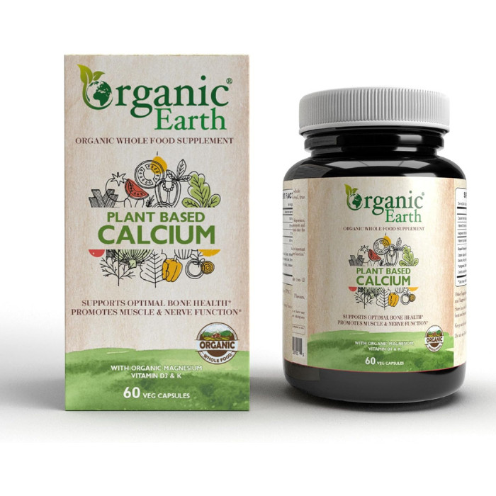 Organic Earth Plant Based Calcium, Red Marine Algae, Bone, Joint, and Heart Health Support - 60 Capsules