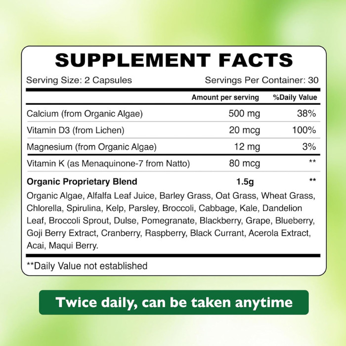Organic Earth Plant Based Calcium, Red Marine Algae, Bone, Joint, and Heart Health Support - 60 Capsules