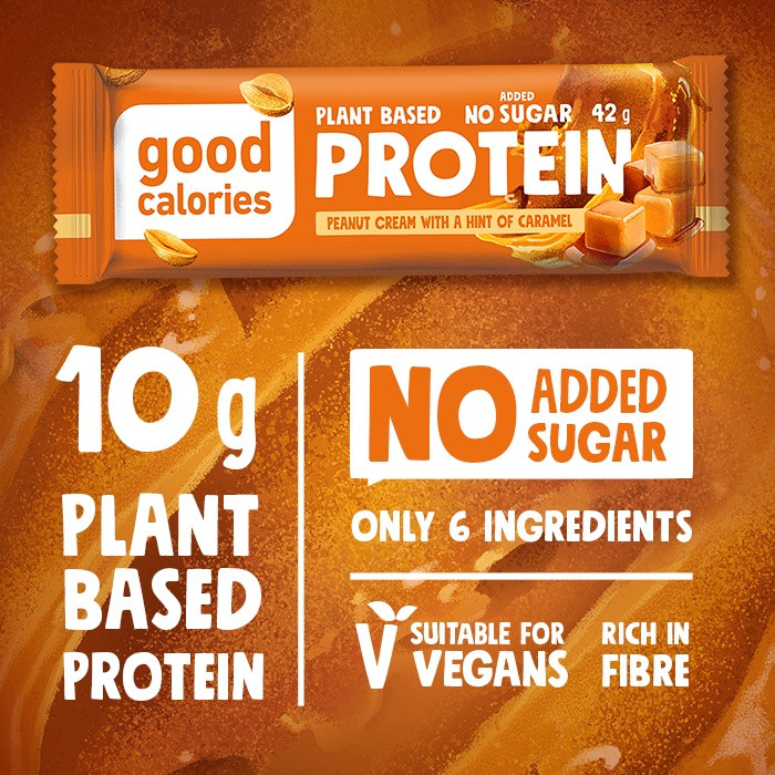 Good Calories Protein Bar Peanut Caramel 42g, High Protein, No Added Sugar Snack, Pack of 20 pcs