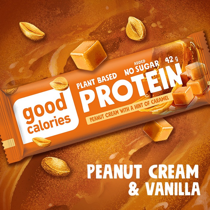 Good Calories Protein Bar Peanut Caramel 42g, High Protein, No Added Sugar Snack, Pack of 20 pcs