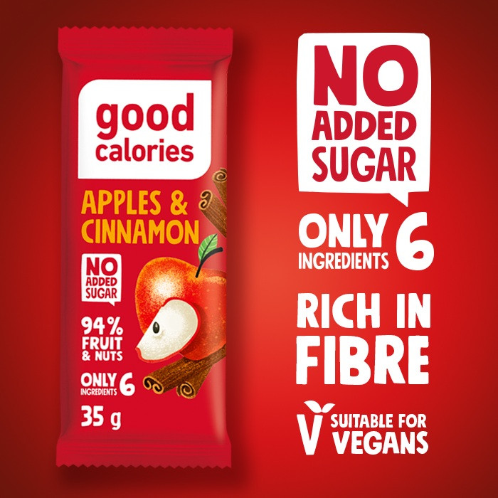 Good Calories Date Bar Apples & Cinnamon 35g,With 94% Fruits & Nuts, Rich In Fiber, No Sugar, Vegan - Pack of 20 pcs