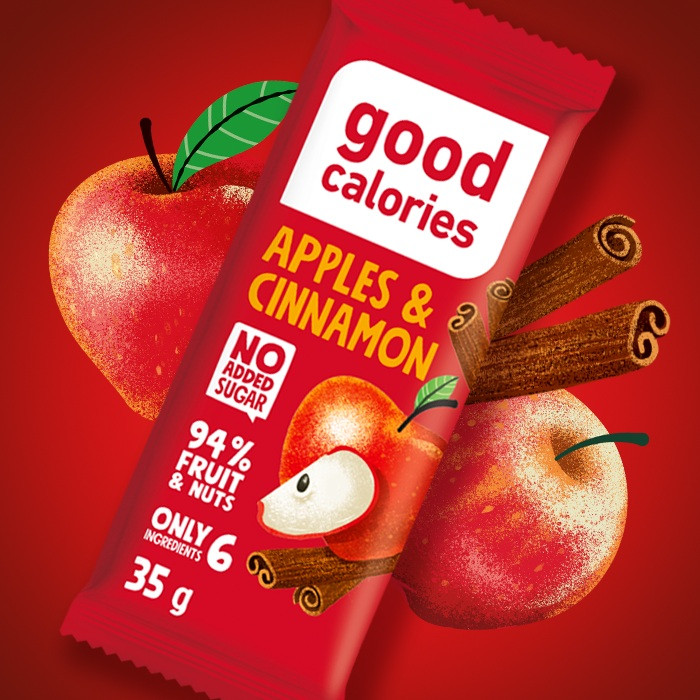 Good Calories Date Bar Apples & Cinnamon 35g,With 94% Fruits & Nuts, Rich In Fiber, No Sugar, Vegan - Pack of 20 pcs