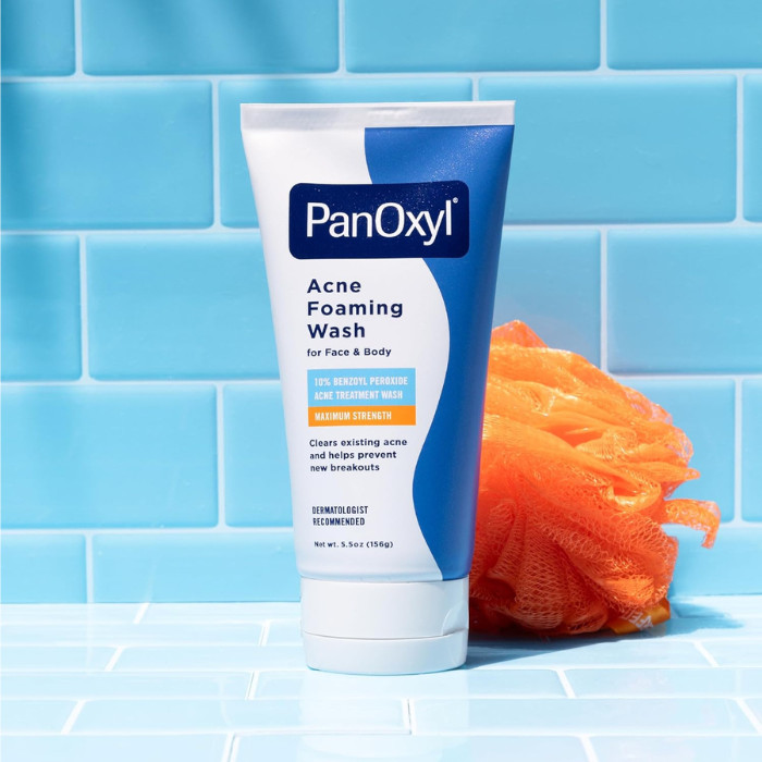 PanOxyl Acne Foaming Wash Maximum Strength 10% Benzoyl Peroxide Cleanser for Face, Chest & Back Acne, 5.5oz