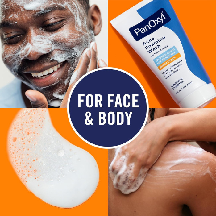 PanOxyl Acne Foaming Wash Maximum Strength 10% Benzoyl Peroxide Cleanser for Face, Chest & Back Acne, 5.5oz