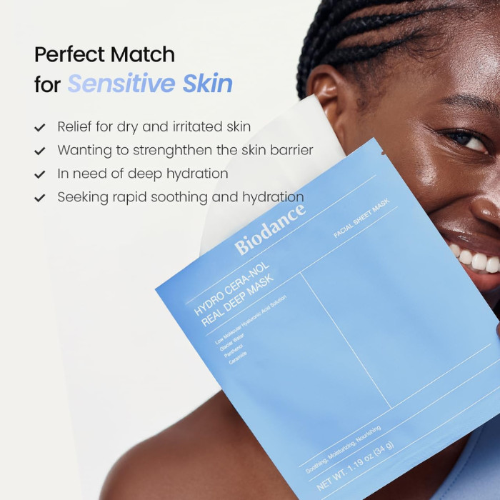 Biodance Hydro Cera-Nol Real Deep Hydrogel Sheet Mask, Barrier Repair, Soothing, 34g