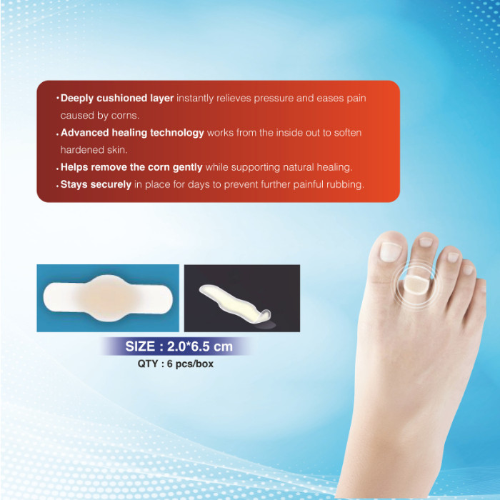 First Aid Hydrocure Moisturizing Hydrocolloid Corn Plasters for Relief and Skin Softening, 6 Pieces