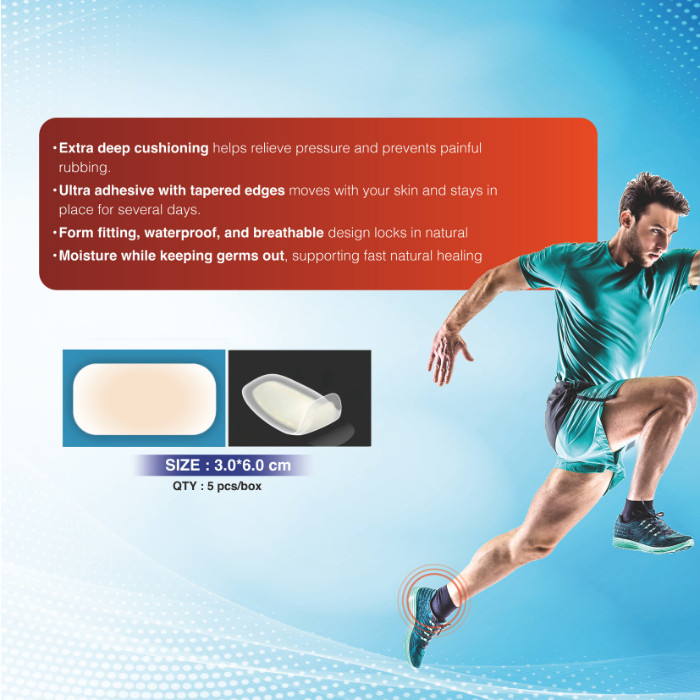 First Aid Hydrocure Sports Heel Hydrocolloid Blister Plasters for Athletes and Active Use, 5 Pieces