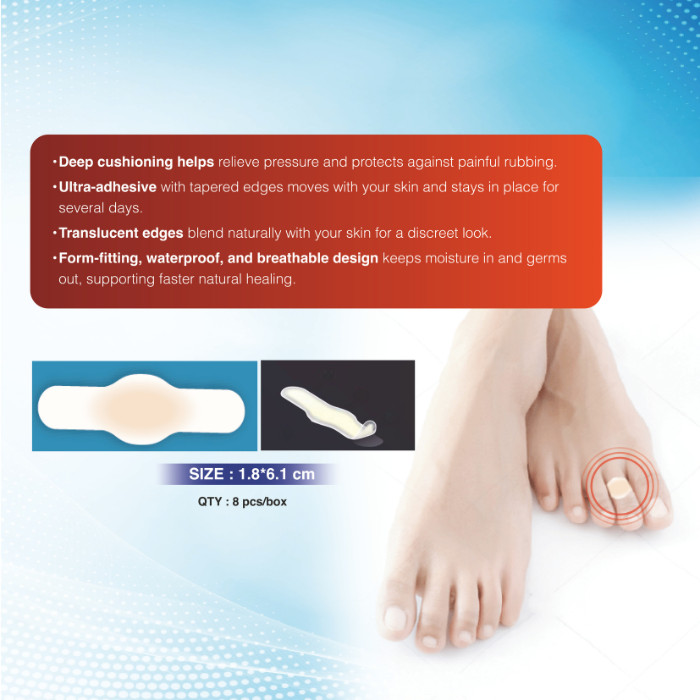 First Aid Hydrocure Toe Hydrocolloid Blister Plasters for Friction Relief and Protection, 8 Pieces