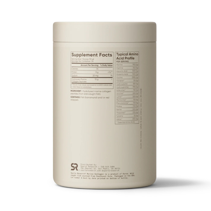 Sports Research Marine Collagen Peptides Powder, Hydrolyzed Type I & III Collagen for Hair, Skin & Joints, 340g