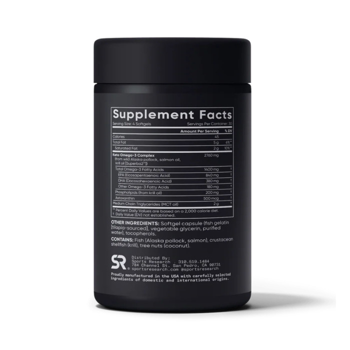 Sports Research Keto Omega-3 1400mg with MCT Oil & Astaxanthin Full Spectrum, 120 Softgels