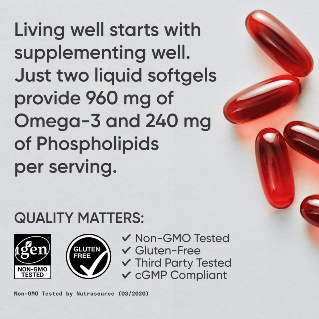 Sports Research Total Omega-3 Fish Oil 1100mg, Full Spectrum with Krill & Salmon, 120 Softgels
