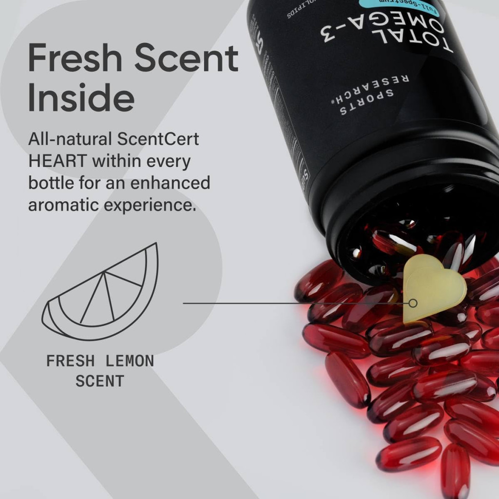 Sports Research Total Omega-3 Fish Oil 1100mg, Full Spectrum with Krill & Salmon, 120 Softgels