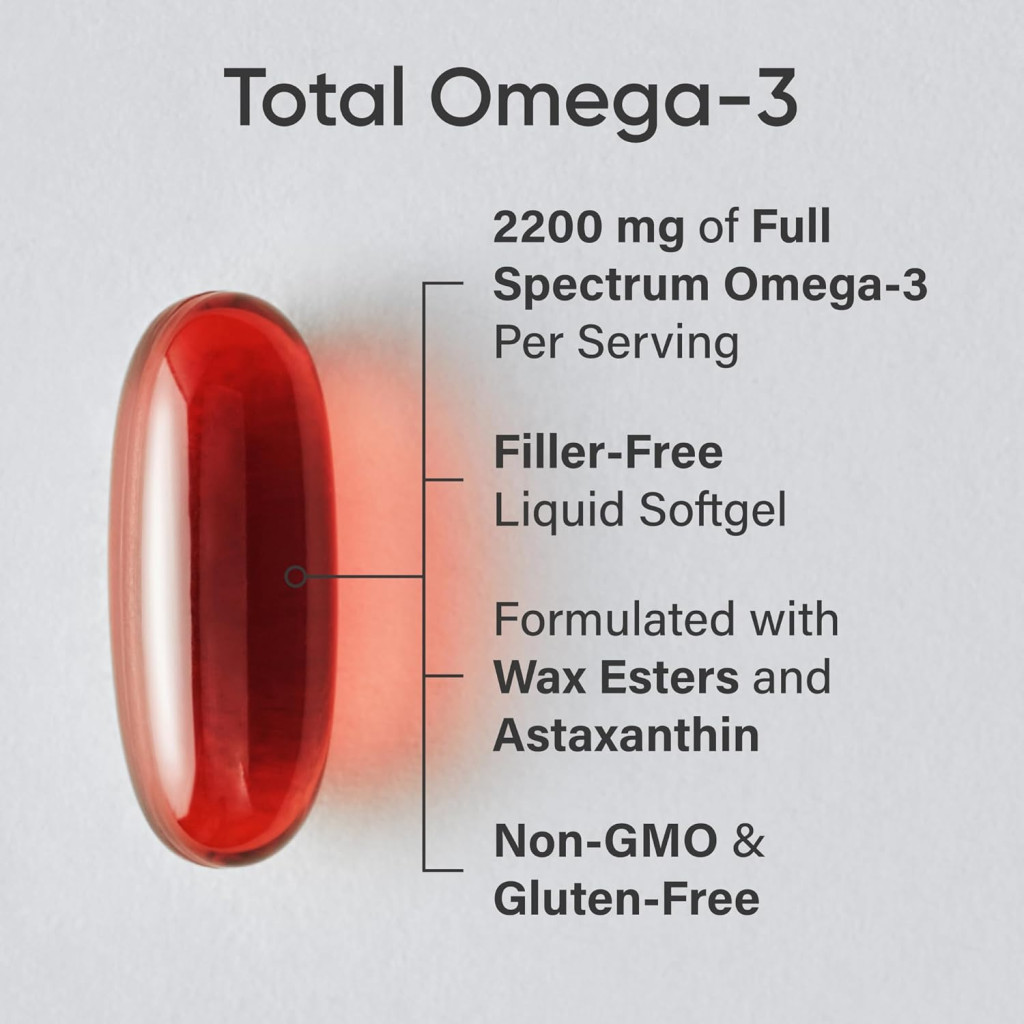 Sports Research Total Omega-3 Fish Oil 1100mg, Full Spectrum with Krill & Salmon, 120 Softgels