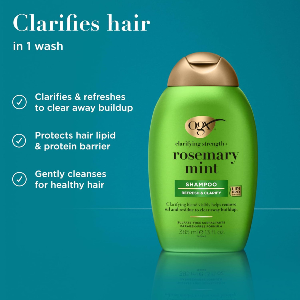 OGX Refreshing Scalp + Rosemary Mint Clarifying Shampoo with Lipi Pro Shield Technology, 385ml