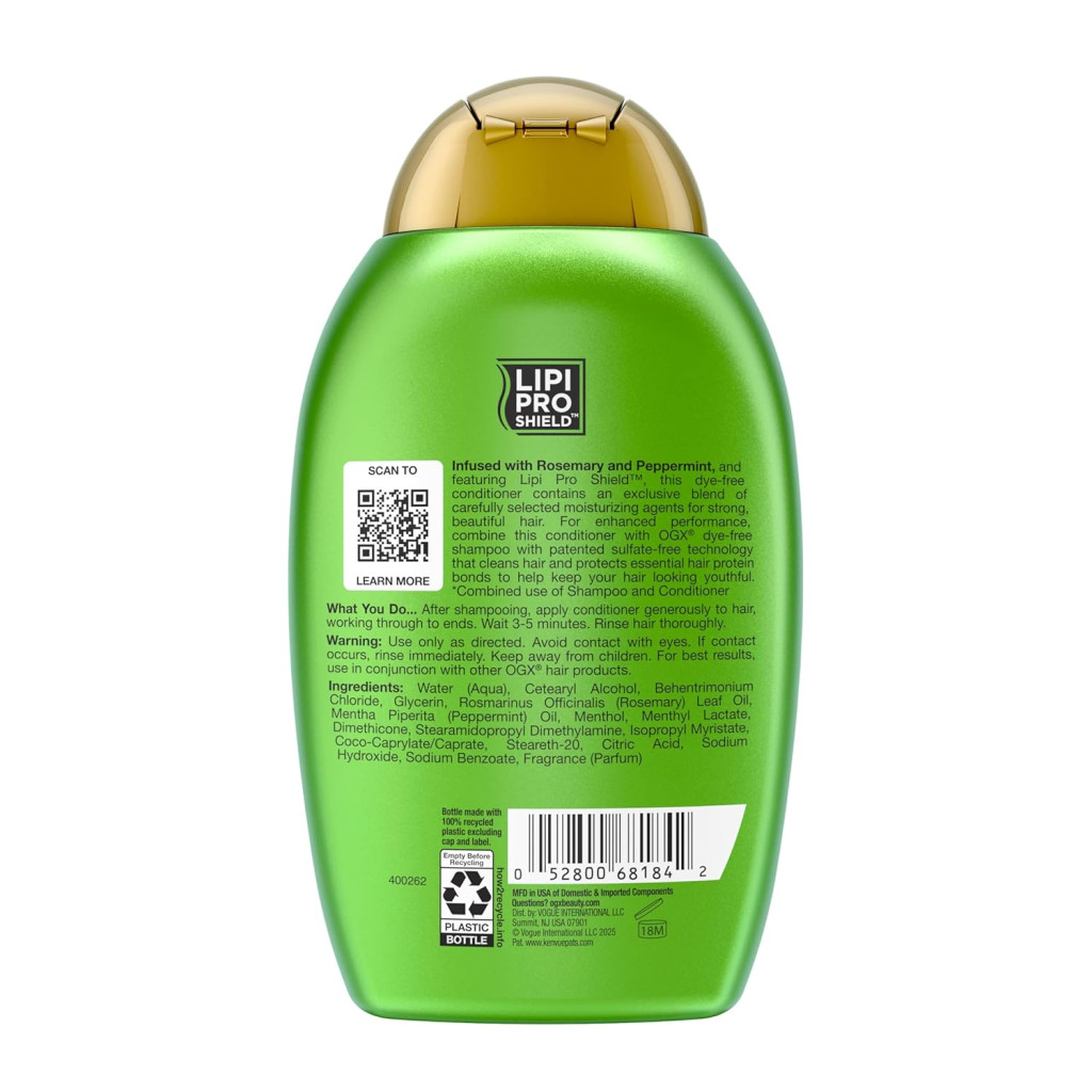 OGX Refreshing Scalp + Rosemary Mint Clarifying Conditioner with Lipi Pro Shield Technology, 385ml