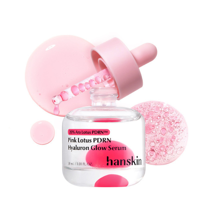 Hanskin Pink Lotus PDRN Hyaluron Glow Serum – Hydrating & Elasticity Boosting Korean Skincare 30ml