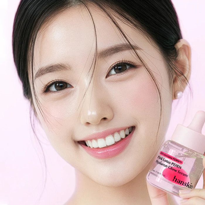 Hanskin Pink Lotus PDRN Hyaluron Glow Serum – Hydrating & Elasticity Boosting Korean Skincare 30ml