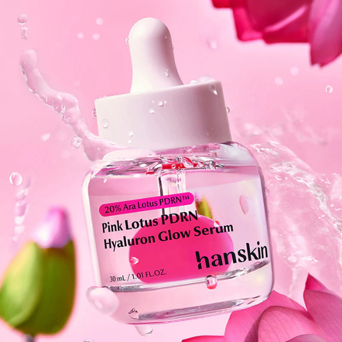 Hanskin Pink Lotus PDRN Hyaluron Glow Serum – Hydrating & Elasticity Boosting Korean Skincare 30ml