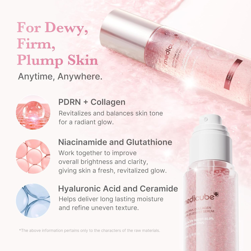Medicube PDRN Pink Collagen Glow Jelly Mist Serum with Niacinamide & Hyaluronic Acid, 100ml
