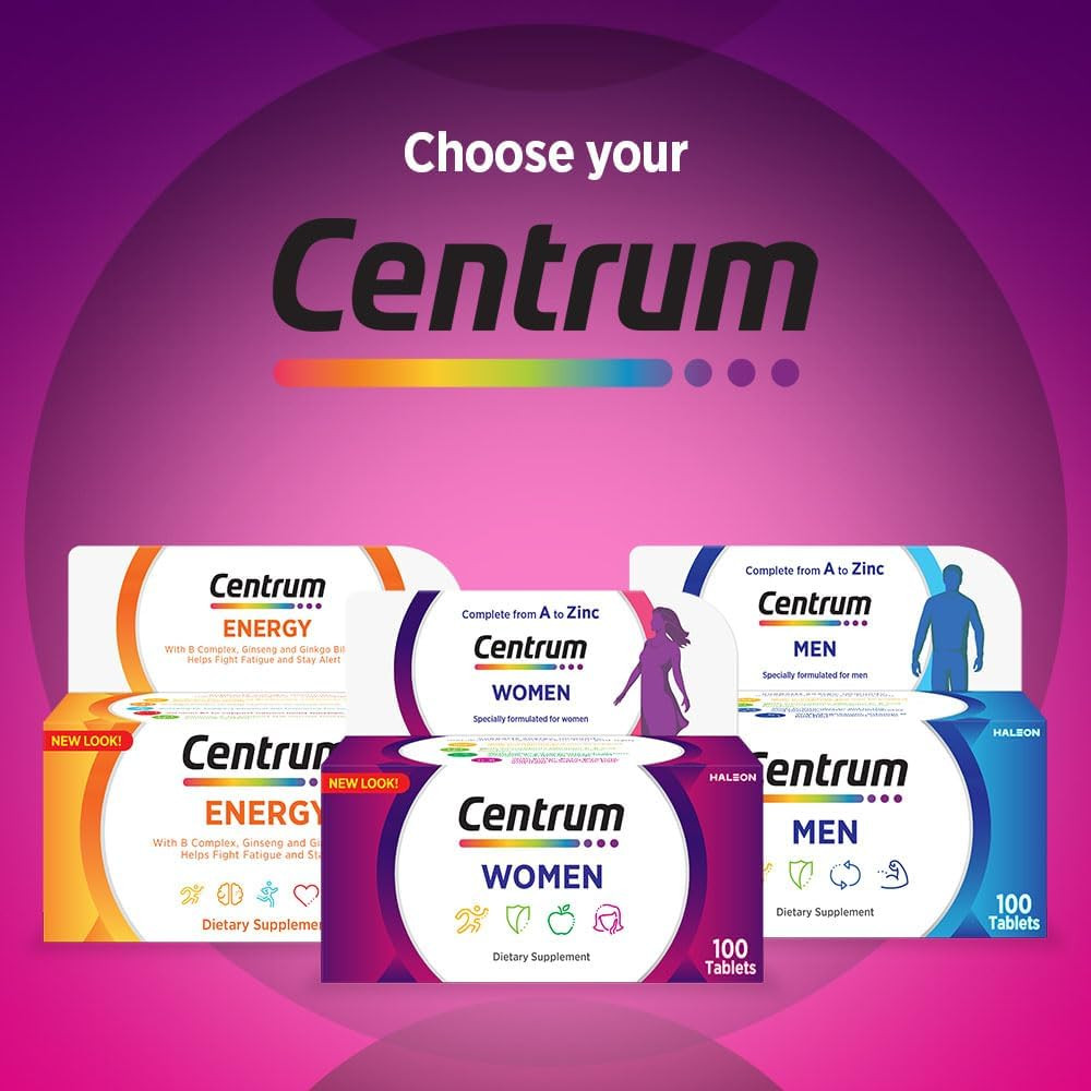Centrum Women Multivitamin & Mineral Tablets for Energy, Immunity and Bone Health, 100 Tablets