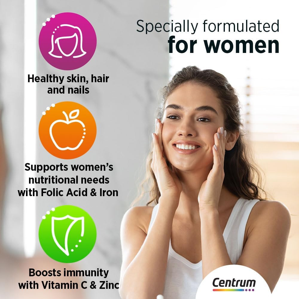 Centrum Women Multivitamin & Mineral Tablets for Energy, Immunity and Bone Health, 30 Tablets