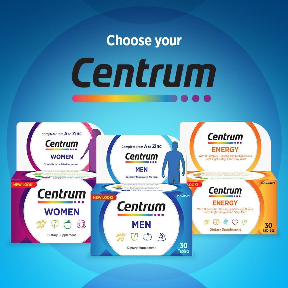 Centrum Men Multivitamin & Mineral Tablets for Energy, Immunity and Muscle Function, 30 Tablets