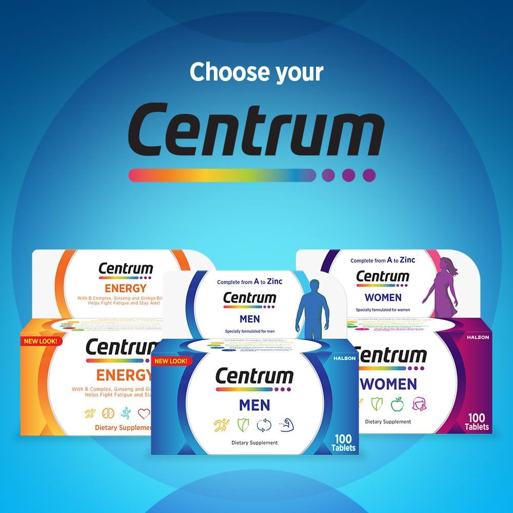 Centrum Men Multivitamin & Mineral Tablets for Energy, Immunity and Muscle Function, 100 Tablets