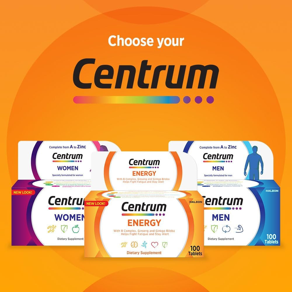 Centrum Energy Multivitamin with Ginseng & Ginkgo Biloba for Active Body and Mind, 100 Tablets