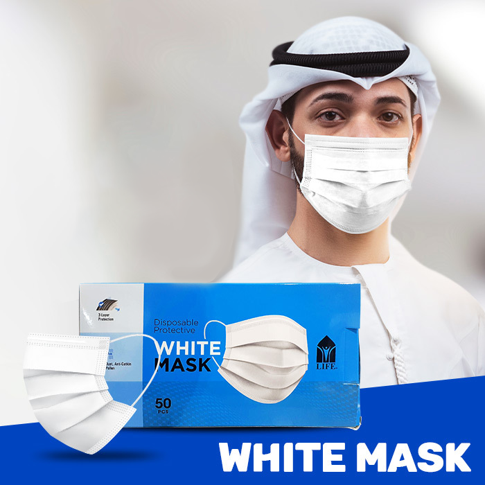 3 Ply Disposable Face Mask White Colour 50's