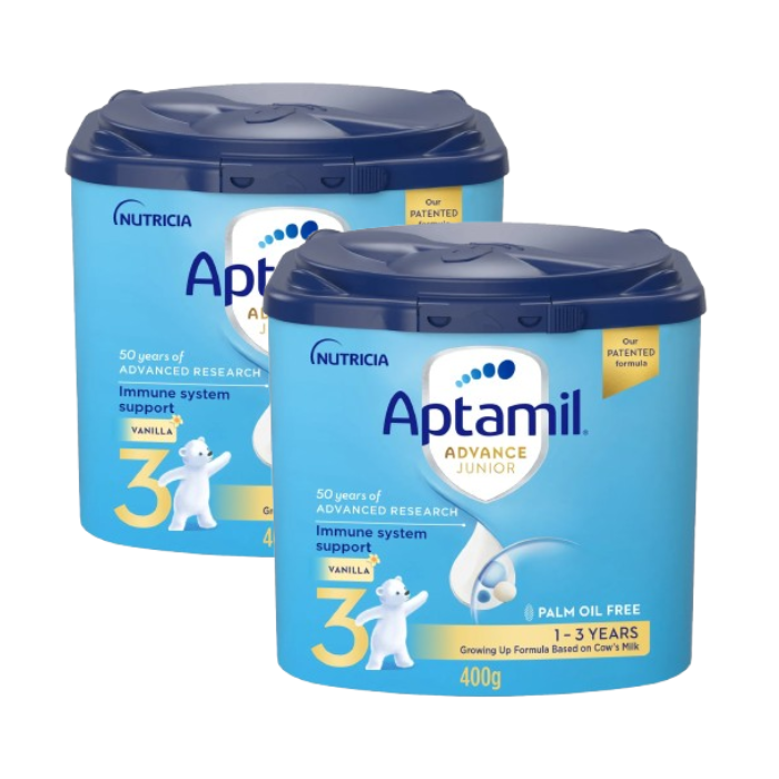 أبتاميل أدفانس جونيور المرحلة 3 تركيبة حليب خالية من زيت النخيل للأطفال من 1 إلى 3 سنوات 400غ، عبوة من 2