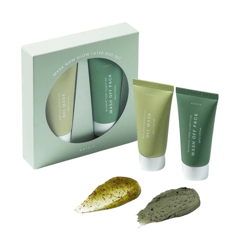 Axis-Y Mask Now Glow Later Duo Set – Mugwort Mask + Gel Mask Each for Pore Care, Hydration & Skin Brightening 30ml